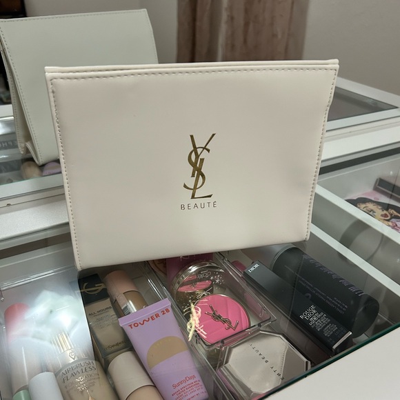Yves Saint Laurent White and Gold Cosmetic Pouch - Picture 1 of 1